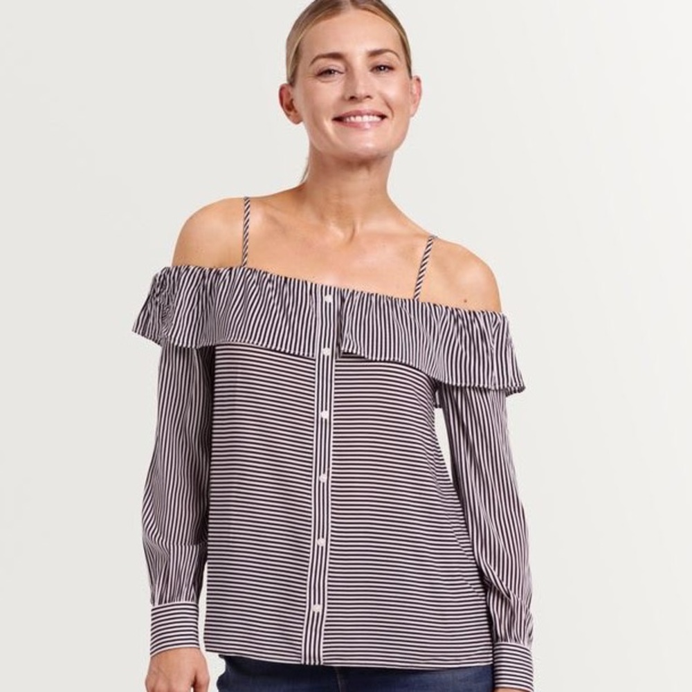 Striped long Sleeves Off Shoulder Blouse